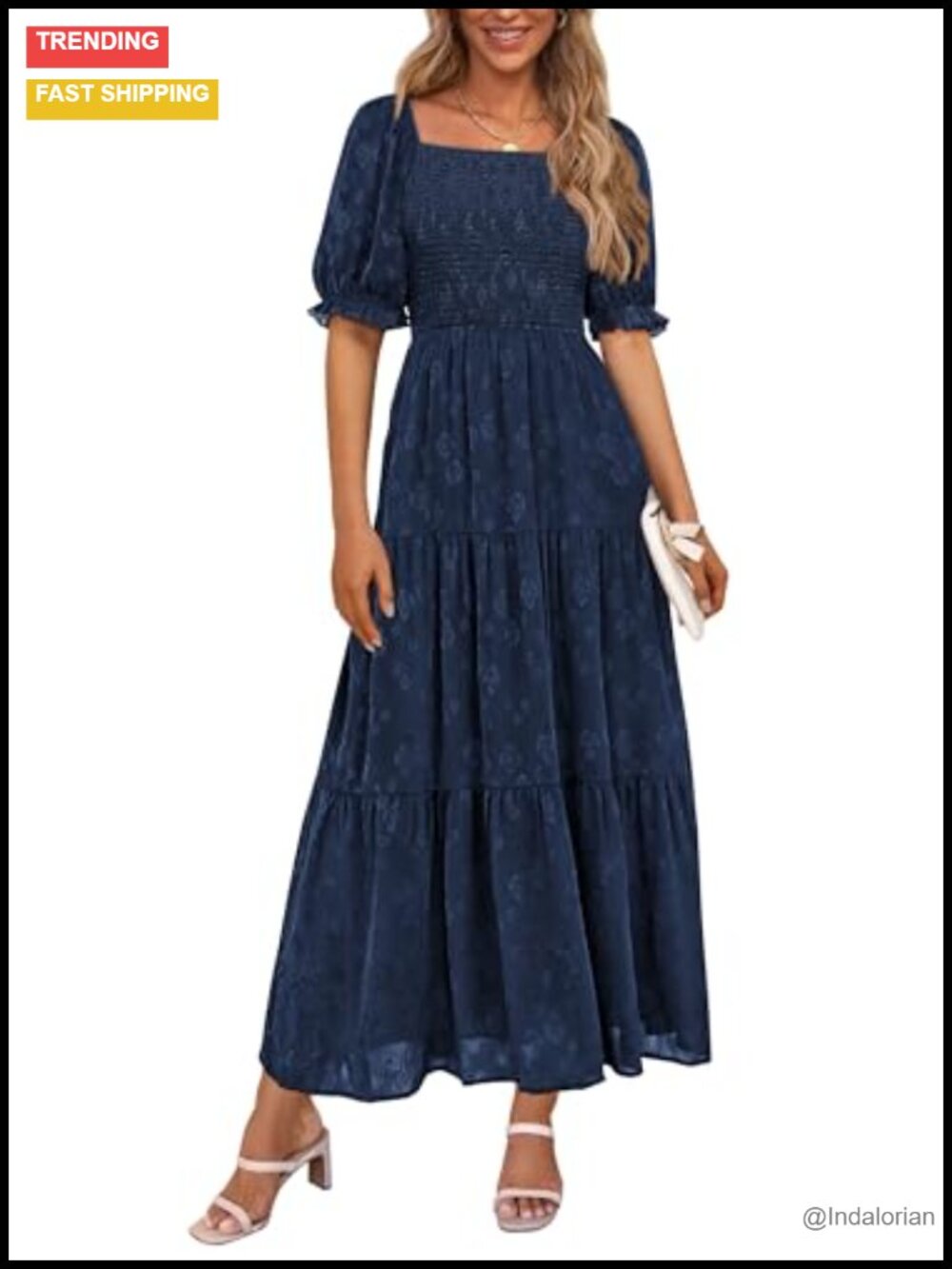 Elegant Floral Midi Dress Ruffle Sleeve Smocked A-Line Summer